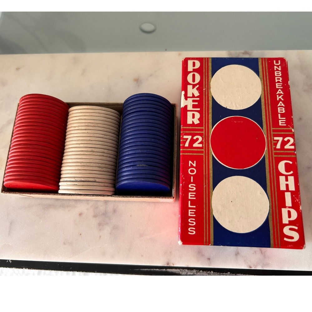 Vintage Unbreakable Noiseless Poker Chips 71 Count Red White Blue Made in USA